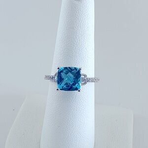 NEW Swiss Blue topaz rhodium Ring